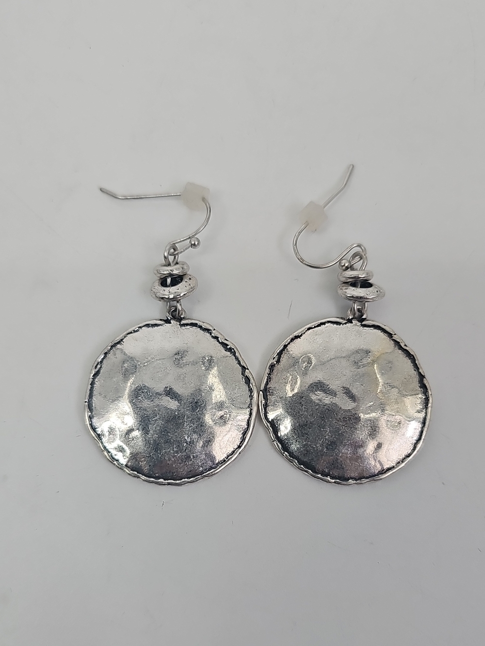 Chico's Silver Toned Round Battered Drop Earrings Boho